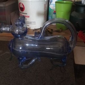 Vintage Hand blown art clear glass animal pig / lion decanter...
